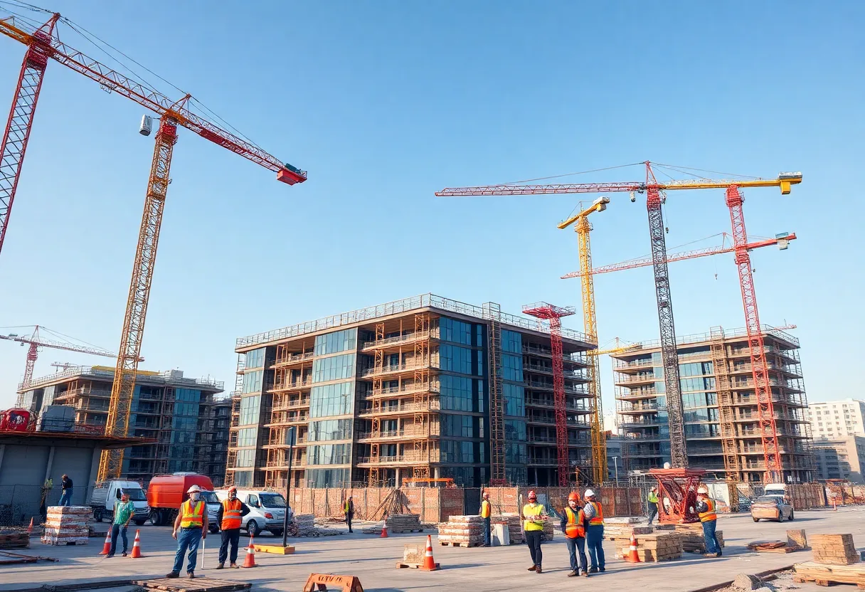 Construction site demonstrating advanced technology and smart construction techniques