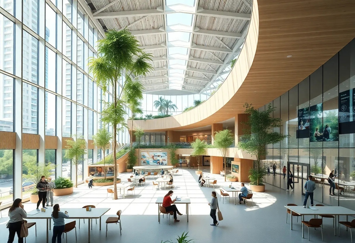 Concept design of a modern educational facility in Dubai integrating sustainability.