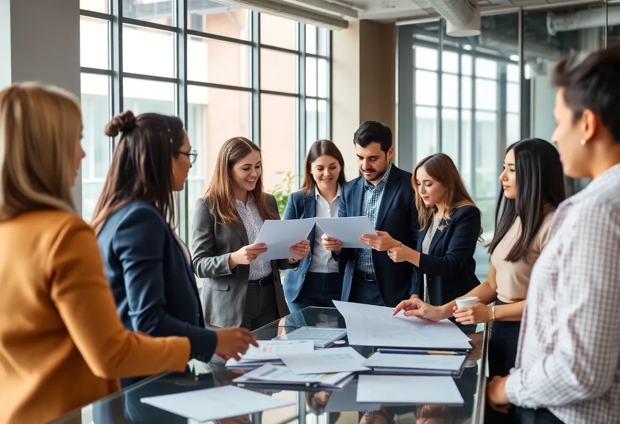 Team engaged in a financial strategy meeting at a tech company